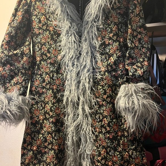 Dolls Kill Tapestry Coat Fur Cuffs/Collar Current Mood Penny Lane - Picture 1 of 1